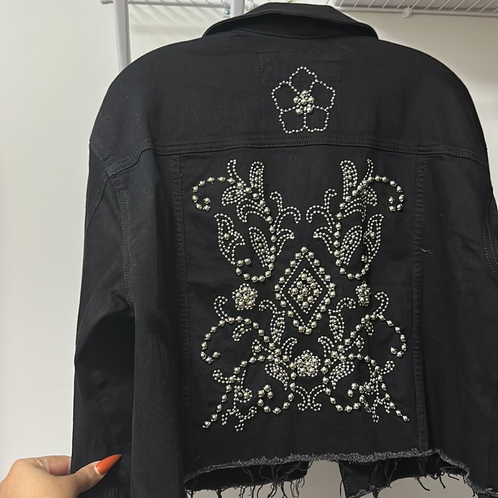 Express Black Jean Studded Jacket
